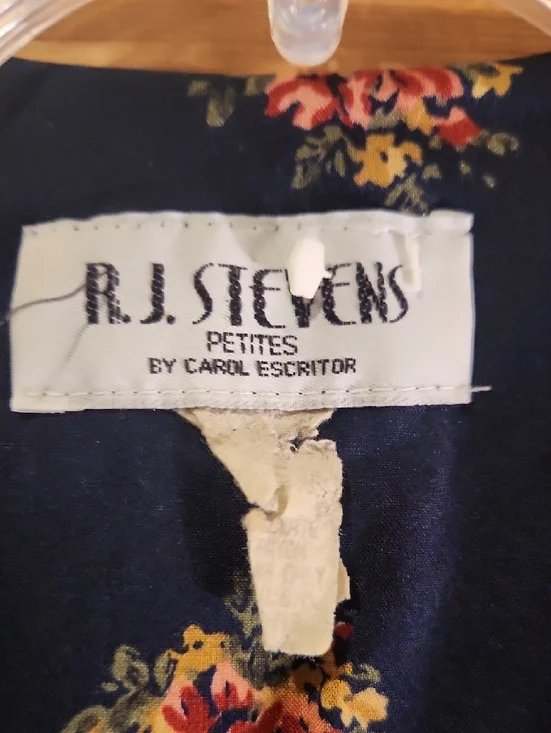 Vintage R.J. Stevens By Carol Escritor Navy Floral V-Neck Midi Dress - Picture 4 of 5